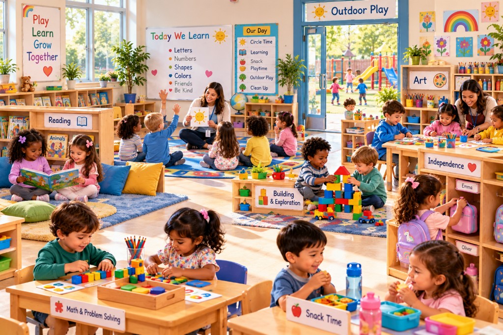 Children learning, playing, and growing together in the classroom