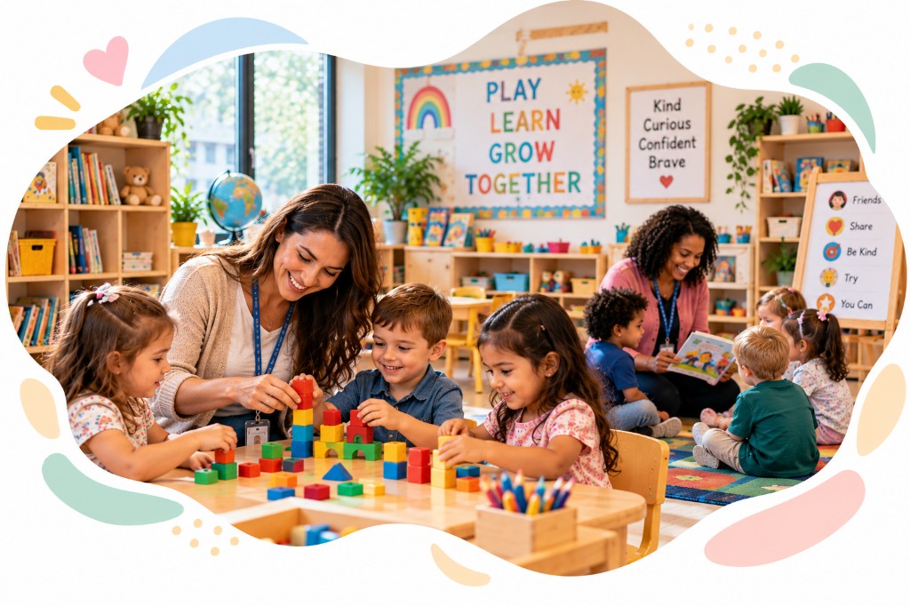 Teachers working with children in a classroom